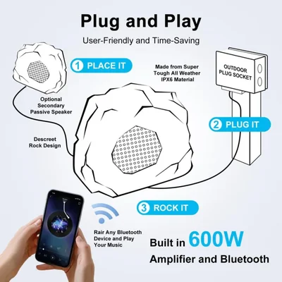 Bocina Bluetooth Outdoor Rock Herdio 8 600 W resistentes al agua