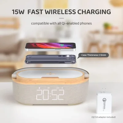 Bocina y despertador Bluetooth, cargador inalámbrico COLSUR
