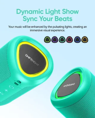 Bocina Bluetooth CHIFENCHY PulseSound Teal con luces IPX5