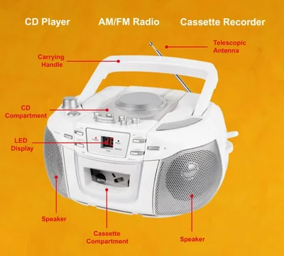 Grabadora de casetes de radio AM/FM CD Boombox HANNLOMAX HX-338CD
