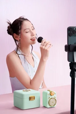 Bocina Bluetooth portátil Divoom Fairy-OK con micrófono de Karaoke micrófonos (Verde)
