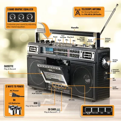 Conversión de MP3 Boombox QFX J-220BT de radio a casete