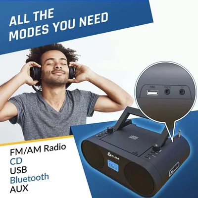 Reacondicionado Sistema de audio portátil KLIM Boombox B4 Reproductor de CD con radio