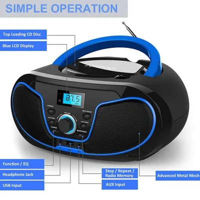 Reproductor de CD Boombox LONPOO LP-D02 Radio FM portátil Bluetooth