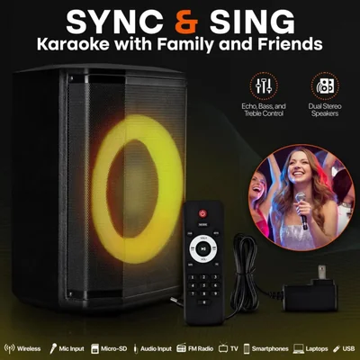 Bocina Bluetooth Pyle Portable Woofer de 8 pulgadas y 120 W con TWS