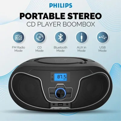 Reproductor de CD Philips Boombox TAZ3300 con Bluetooth y Radio FM
