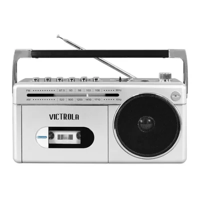 Boombox Bluetooth Victrola VBB-25-SLV con casete plateado