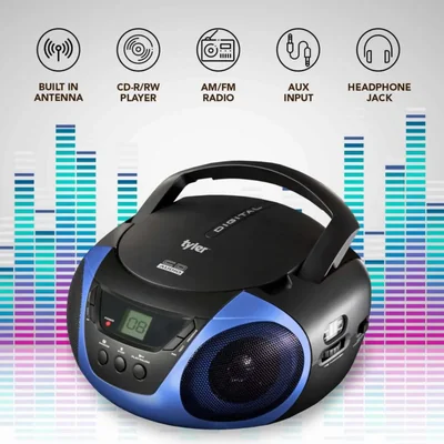 Reproductor de CD portátil Boombox Radio AM/FM Tyler Blue