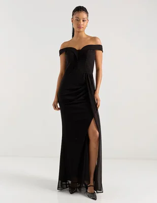 Vestido largo de fiesta Rue escote bardot