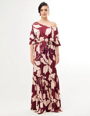 Vestido maxi fiesta Pureza escote asimetrico