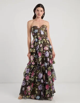 Vestido maxi de feista dress the population escote corazón
