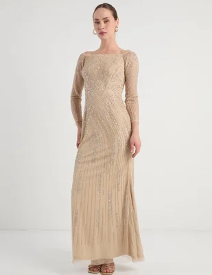 Vestido largo de fiesta adrianna papell escote cuadrado