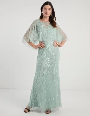 Vestido maxi de fiesta adrianna papell escote ilusión