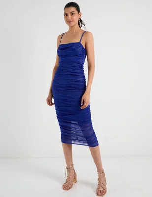 Vestido midi de fiesta escote cuadrado