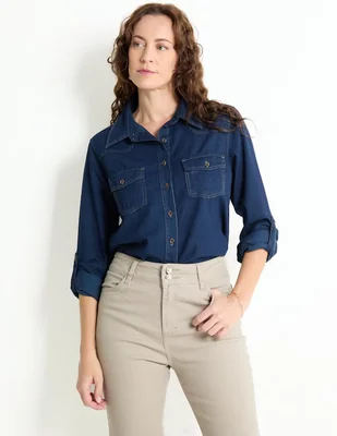 Blusa camisera Damaia Atelier manga larga para mujer