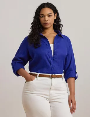 Blusa camisera lauren plus manga larga para mujer
