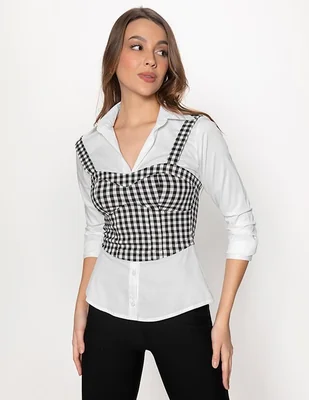 Blusa Studio F Retorno Do Vichy manga larga para mujer