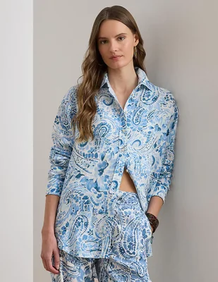 Blusa camisera Lauren Petite manga larga para mujer