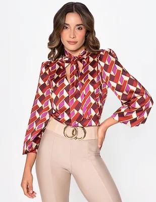 Blusa Studio F Geometric Cava manga 3/4 para mujer