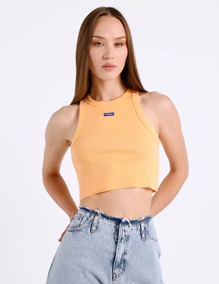 Top Hugo Blue cuello redondo con cuello tirante ancho