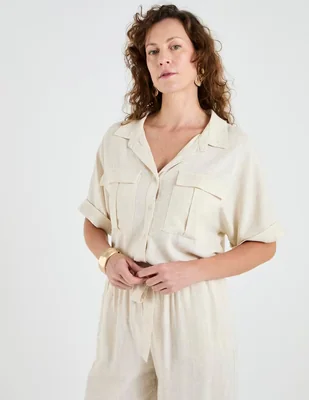 Blusa camisera manga al codo para mujer