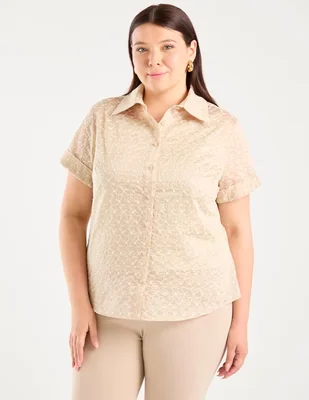 Blusa camisera Ivonne Plus manga corta para mujer