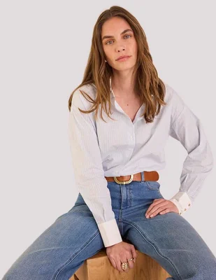 Blusa camisera Maison 123 manga larga para mujer