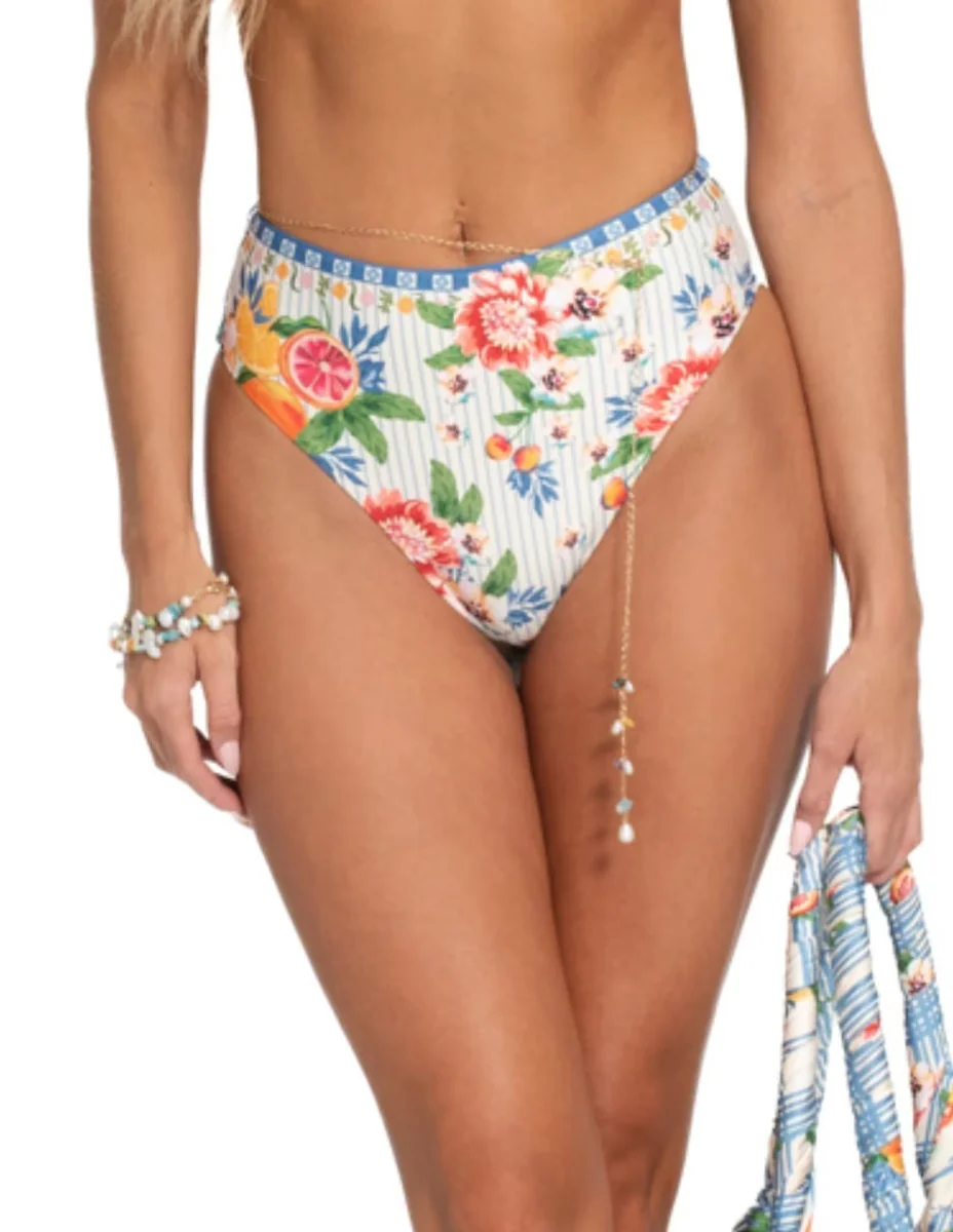 Panty bikini estampado floral cintura alta para mujer