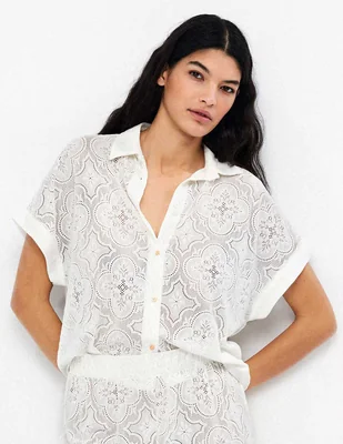 Salida de playa blusa gisela con encaje para mujer