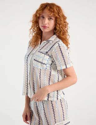 Salida de playa blusa Palmacea manga corta para mujer
