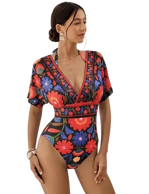 Traje de baño completo shapely estampado floral para mujer