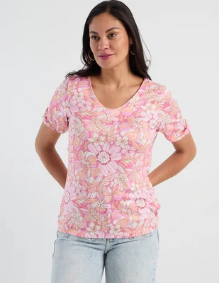 Playera manga corta morango cuello v para mujer