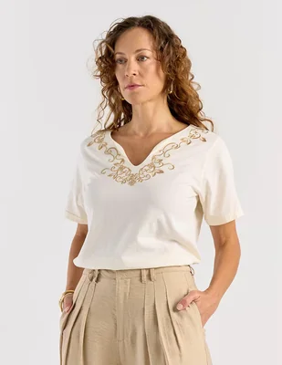 Playera manga corta Loren's cuello V para mujer
