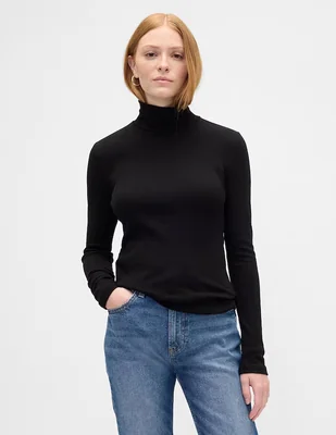 Playera manga larga cuello alto para mujer