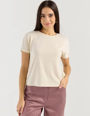 Playera manga corta Petite Studio cuello redondo para mujer