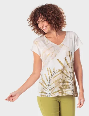 Blusa manga corta Punt Roma cuello V para mujer