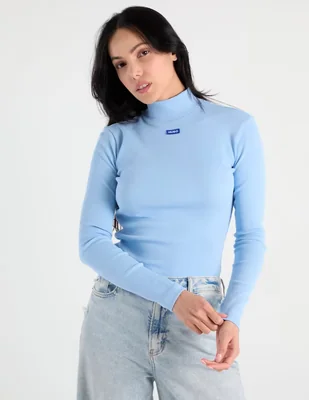 Playera manga larga Hugo Blue cuello alto para mujer