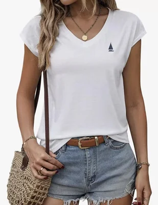 Playera manga corta Marinity cuello V para mujer