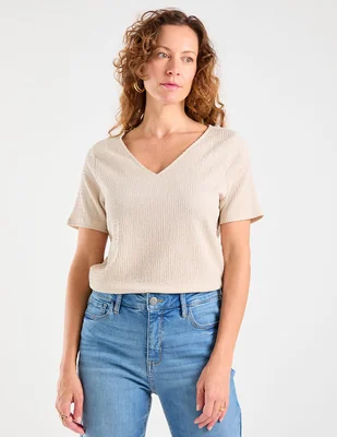 Playera manga corta morango cuello v para mujer