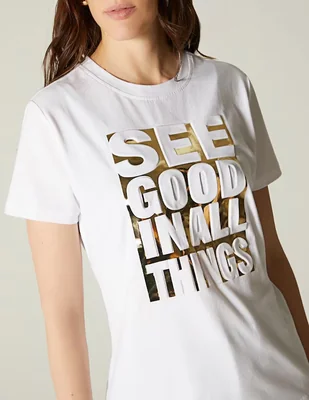 Playera manga corta Studio F Logo Foil cuello redondo para mujer