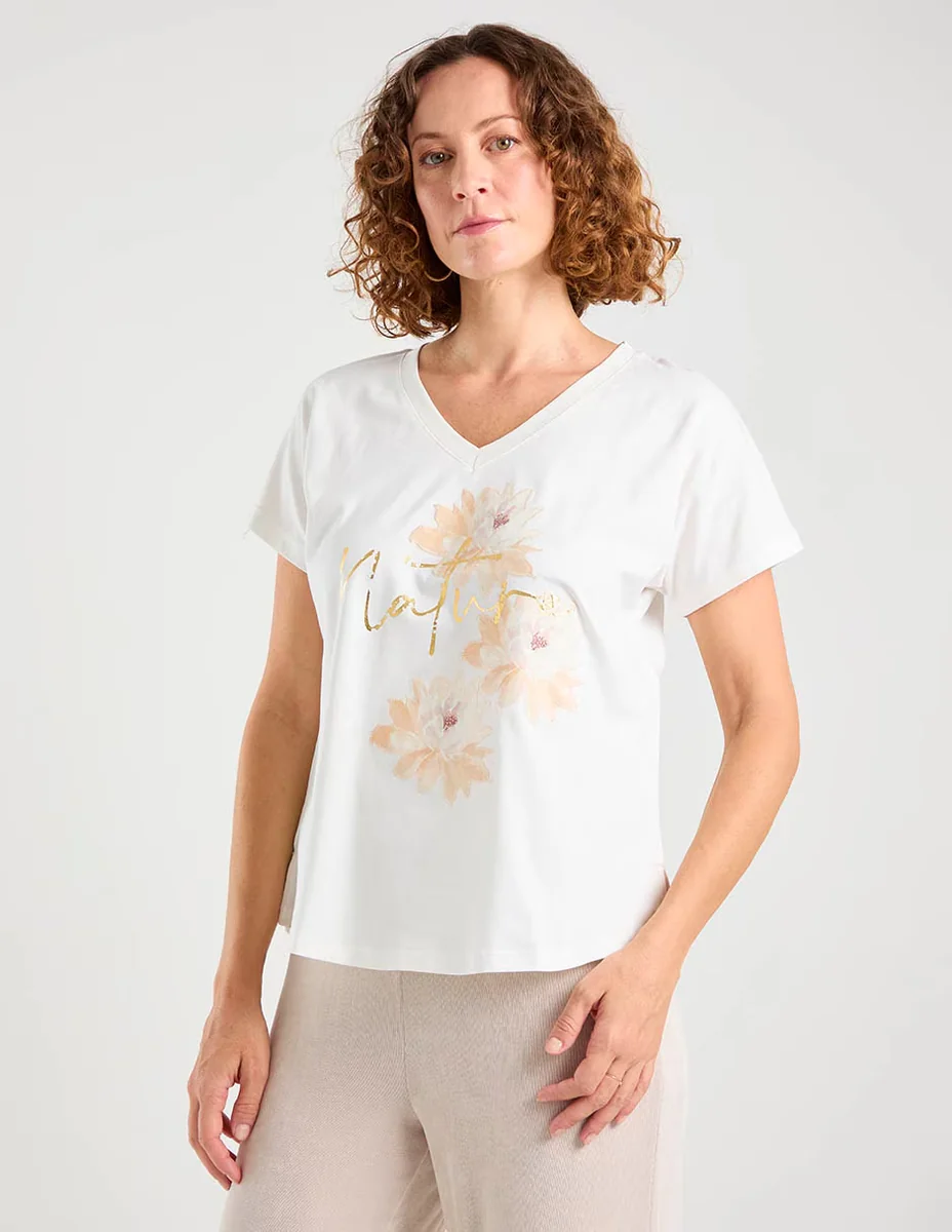 Playera manga corta dándara cuello v para mujer