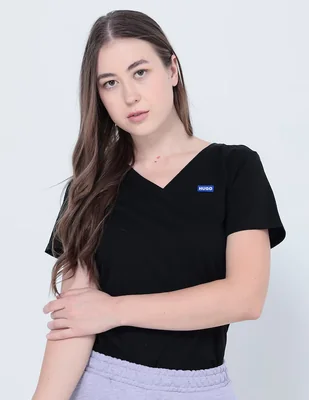 Playera manga corta HUGO Blue cuello v para mujer