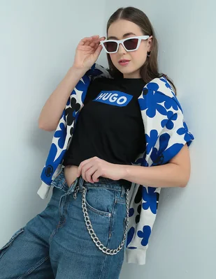 Playera manga corta HUGO Blue cuello redondo para mujer