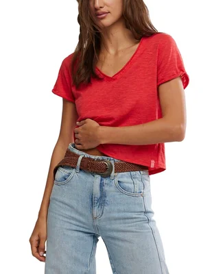 Playera manga corta cuello V para mujer