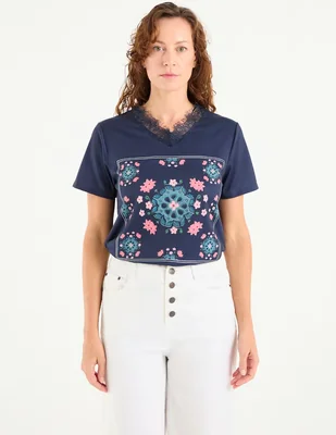 Playera manga corta Lieb cuello V para mujer