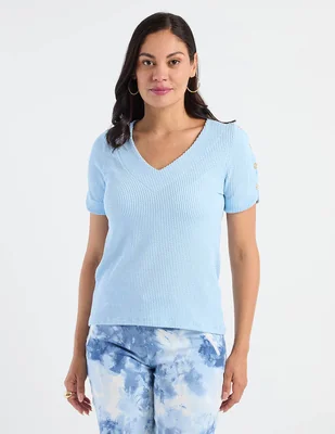 Playera manga corta morango cuello v para mujer