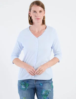 Playera manga morango cuello v para mujer