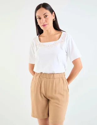 Playera manga corta Loren's cuello cuadrado para mujer