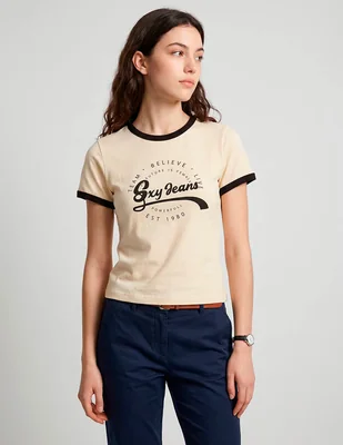 Playera manga corta sexy jeans atemporal cuello redondo para mujer