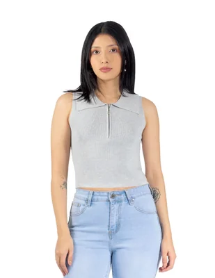 Playera forever 21 sin mangas con solapa frontal y cierre cuello camisero para mujer